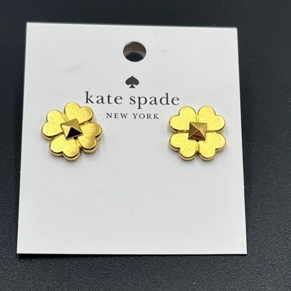 Kate Spade New‎ York Spade And Flowers Earrings Studs Brushed Gold New